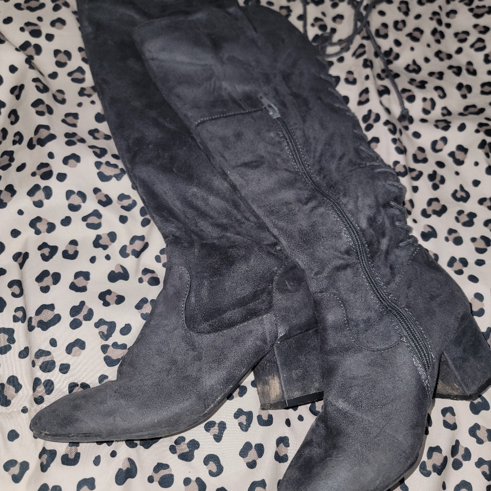 Chic gray Suede Knee-High Boots